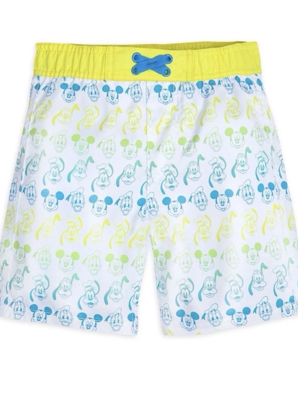 Disney Boys White Swim Trunks with Yellow Waistband and Blue Accent